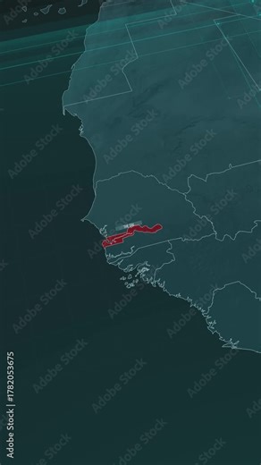 Vertical portrait, zoom in to the map of The Gambia, with text and textless.