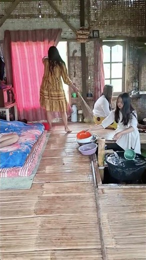 Morning Chores in Our Bamboo House 🎋 Simple Village Life #Shorts