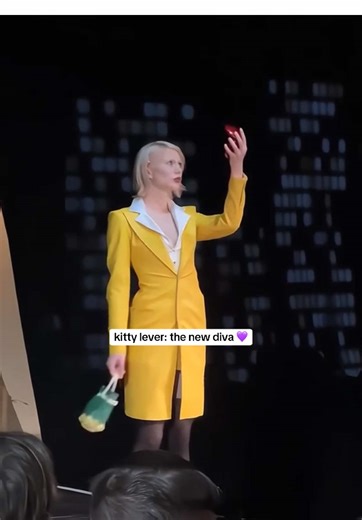 Kitty Lever Yellow Suit Runway Walk