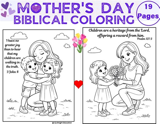 Mother's Day Coloring Pages: Kids Printable Activity (PDF) Bible Verses - Etsy
