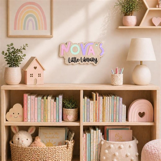 Personalized Kids Little Library Sign, Custom Kids Reading Corner Decor, Book Nook Name Sign, Nursery Library Wall Decor, Library Sign. - Etsy