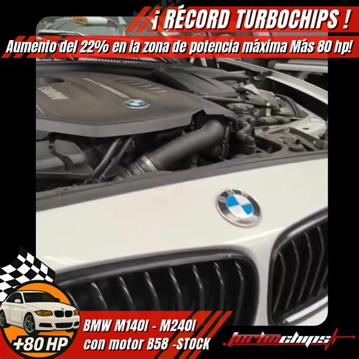🔥 BMW M140I - M240I con motor B58 (340hp Specs). Solo TurboChips bate los récords de TurboChips. Aumento en Stage1 (TC1) de 32% en torque y potencia en la zona media 💪 ( 150 lb.pie) y hasta 22% en la zona de potencia máxima ( 80 hp!). ⛽Todo sobre gasolina normal Extra de surtidor (97 RON). 💥 TurboChips además garantiza y respeta todos los límites de confiabilidad del turbo y motor, compensando correctamente la altura. ¡Es la clave de nuestra ingeniería de alto desempeño! Resultados dyno a la 