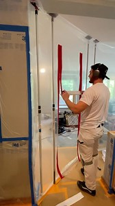 3.8M views · 10K reactions | Spray booth setup! ️ ✨ * Containment is always key  Tools used : -3.5 mill plastic -Zipwalls -Scotch orange high adhesive tape -Zipwalls zippers to make the double door -3M Filtrete filter -Vevor jobsite blower * #moosepaintingnh #moosemethod #painting #containment #protection #dexter #breakingbad #kitchendesign #kitchenremodel #pro #dowhatyoulove #satisfying | Moose Painting | Facebook
