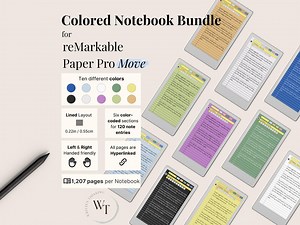 Notebooks for Remarkable Paper Pro Move, Set of 10 Colored Notebooks, 1207 Pages per Notebook, Lined With Margin, Hyperlinked, Notepad - Etsy