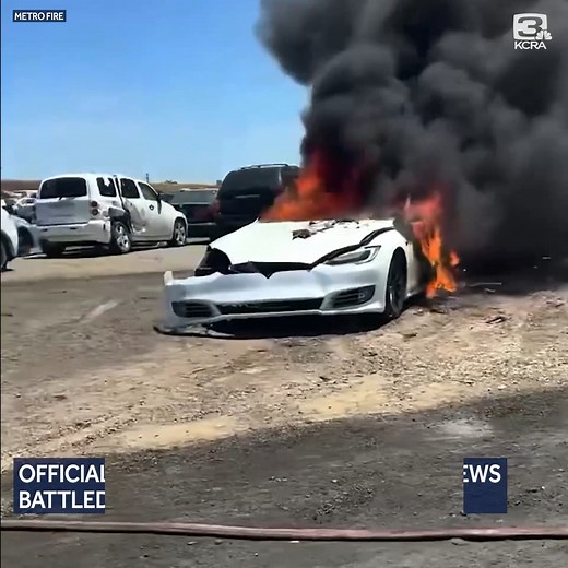 498K views · 1.4K reactions | Wow! Watch fire crews put out a Tesla fire that just wouldn’t go out. Wait till the end to see their creative way to flood the flames. https://on.kcra.com/SacTeslaFire | KCRA 3 | Facebook