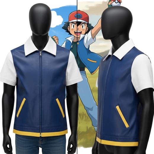 Handmade Ash Ketchum Cosplay Jacket: Genuine Lambskin Leather Anime Costume  | Pokémon Trainer Coat