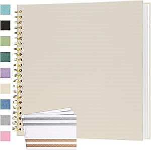 Scrapbook Photo Album 12x12 Inches 80 Pages Hardcover Kraft Paper Linen Cover Scrap Book Memory Book DIY Scrapbook Albums for Wedding Baby Boyfriend Travel Anniversary Family, Beige