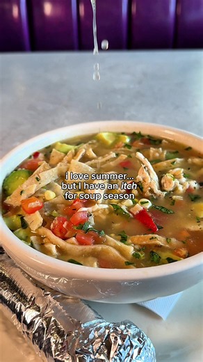 soup season 🔜🥣 our Homemade Tortilla Soup consists of soul-warming chicken broth loaded with roasted chicken, corn, green chiles, tomatoes & cilantro – finished with cheese, avocado & crispy tortilla strips 😋 this is one of our many menu items that feature green chiles. give it a try or enjoy it again during Green Chile Fest!! #Summer #chuys #itch #soupseason