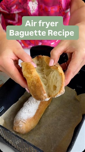 SAVE this @julietsear Air Fryer 🥖 Recipe ✨👌 Share with a bread lover 🫶 ⭐️ EASY and quick 🕰️ 10 mins hands on time 🥣 a few ingredients Recipe Makes 8 small baguettes 500g very strong white bread flour 375ml water 2 tablespoon olive oil 1 teaspoon or sachet of dried yeast 10g fine sea salt Mix together and leave to bubble up as shown either slowly overnight in the fridge, or at room temperature for a few hours then shape as shown. Bake in your air fryer at 200c for 12-15 mins TOP TIP: turn th
