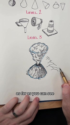 How to Draw a Volcano from Simple Shapes — Beginner Drawing Drill