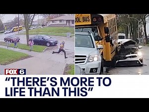 Car hits Milwaukee school bus; video shows group running after crash | FOX6 News Milwaukee