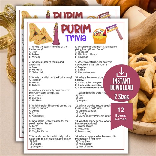 Purim Trivia Game, Queen Esther Trivia, Jewish Games, March Holiday,purim Games,book of Esther,family Game Night, Sunday School Bible Lesson - Etsy