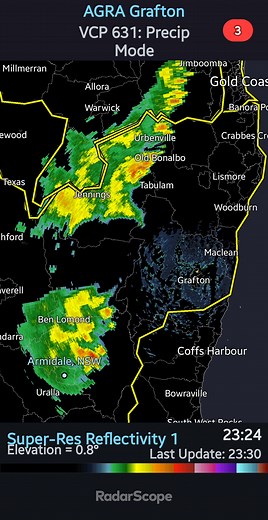 Radar snapshot 03/11/25 2330 hrs. Image credit radar scope | East Coast Weather Watchers AU