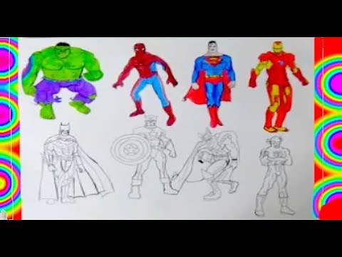 ALL SUPERHEROES Coloring PAGES 2 Superman, Hulk, Captain America, Thor, Flash, batman, spiderman