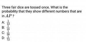 Three fair dice are tossed once. What is the probability that t... | Filo