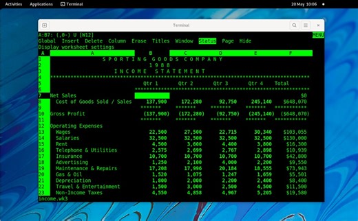 Lotus 1-2-3 for UNIX (from 1990) ported to Linux