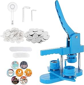 BEAMNOVA 32mm / 1.26 in (About 1-1/4 Inch) Button Maker Machine Round Pin Maker Kit Rotary Style with 200 Button Parts Supplies, Blue