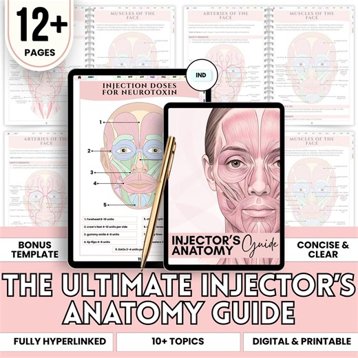 Aesthetic Nurse Injector Anatomy Guide | Facial Anatomy & Muscles Chart for Injectors | Medical Reference Sheet | Bonus Injection Log Sheet - Etsy