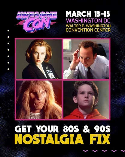 🎤 THROWBACK GUESTS 🎤 Meet the stars of your childhood! Meet Gillian Anderson, Paul Giamatti, Ron Perlman, Henry Thomas, and SO MANY MORE at Awesome Con next month! 🎟️ Buy Badges >> awesome-con.com/badges 📸 Photo Ops & Autographs >> awesome-con.com/autographs-photo-ops 🏨 Book Your Hotel >> awesome-con.com/travel 31 DAYS UNTIL AWESOME CON! Washington DC’s Comic Con is happening March 13-15, 2026 at the Walter E. Washington Convention Center. #AwesomeCon #Throwback #90s #80s | Awesome Con