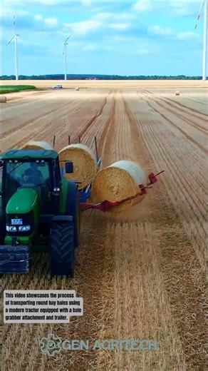 Efficient Hay Bale Transport with Modern Tractor & Renewable Energy 🌾 #agritech