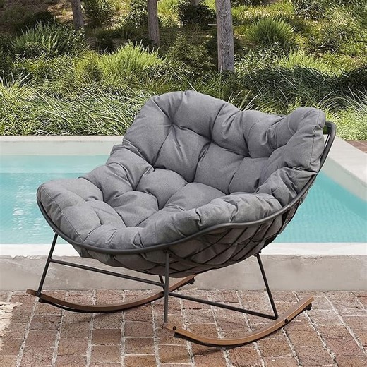 Grand Patio Oversized Steel Outdoor Rocking Chair with Ergonomic Design, All-Weather Rocker,Gray (Set of 1)