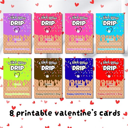 Baseball Drip Valentine Cards for Boys, Valentine's Exchange Cards for Classroom, Teen, Tween, Baseball Player Ice Cream, Printable - Etsy