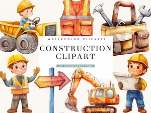 Watercolor Construction Clipart Bundle: 32 PNG Designs (digital Download)) - Etsy