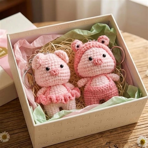Cute Crochet  Amigurumi Pig Keyring, Handmade Pig Bag Charm, Kawaii Crochet Animal Keychain, Pink Pig Gift for Kids