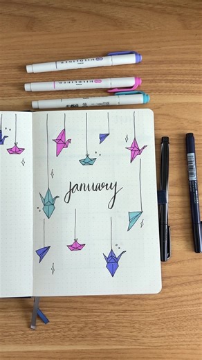 January Bullet Journal Setup with Origami Theme