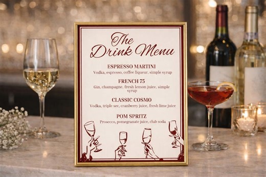 Bar Menu Template for Cocktail Party, Wedding, Bridal Shower, or Special Event, Drink Menu, Bar Sign, Drink Sign, Editable, Printable - Etsy