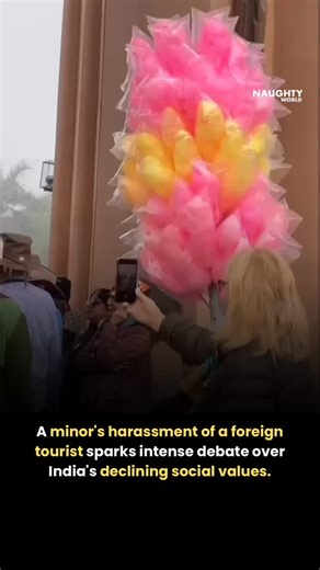 NAUGHTYWORLD on Instagram: "A viral video of a minor's obscene gesture toward a foreign tourist has sparked outrage. The incident highlights a failure in how children are influenced and taught. It serves as a reminder to nurture youth responsibly, as disrespecting guests harms India’s cultural image and traditional values. We must guide children to ensure today's oversight doesn't become tomorrow's embarrassment. 🎥: @vbslive"