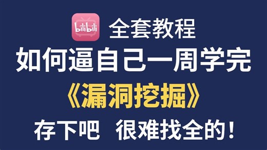 【2026最新版】目前B站最全最细的漏洞挖掘全套教程，包含所有干货！七天就能从小白到大神！少走99%的弯路！存下吧！很难找全的！