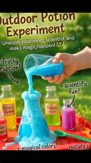 Outdoor Potion Experiment: Crafting Seasonal Magic 🧫🧪 🛍️Ingredients: 2 cups of water 1 cup of fresh fruit (strawberries, blueberries, or citrus slices) ½ cup of fresh herbs (mint, basil, or lemon balm) 2 tablespoons of honey or agave syrup (optional, adjust to taste) 1 teaspoon of food-safe edible glitter (optional) A splash of lemon or lime juice for zing Ice cubes or popsicle molds (for freezing) 📝Step-by-Step Instructions : Prepare Your Ingredients Gather your fruits and herbs: Wash and c
