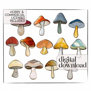 Stained Glass Mushroom Patterns: 13 Digital Designs (PDF & PNG) - Etsy