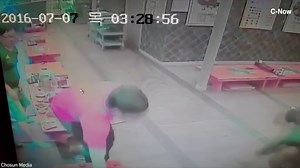 CCTV captures wild boar attacking in Korean restaurant