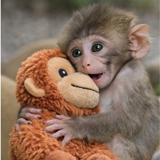 Baby Monkey PUNCH Hugging Plush Heartwarming Cute Monkey Cuddling Plush｜힐링 영상 Healing Relaxing 動物療癒