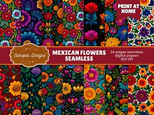 Mexican Flowers Seamless Papers | 24 Colorful Bright Floral Digital Backgrounds for Scrapbooking, Journaling, Products & Crafts - Etsy