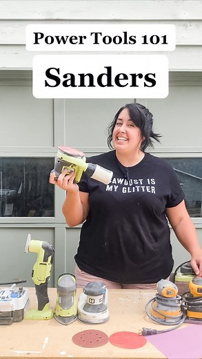 DeLancey Carson | Real, Relatable Home on Instagram: "Intro to Power Sanders 101 Palm sanders (also called random orbit sanders, 1/4 sheet sanders, mouse sander, corner cat sanders) vibrate or twist and vibrate with sandpaper to remove material (like wood/paint/etc). Corded vs Battery Powered - corded are great for endless power but you must be near an outlet or deal with extension cords. Battery are great but can die on you and are heavier because of the battery. Hook and loop sandpaper is the 