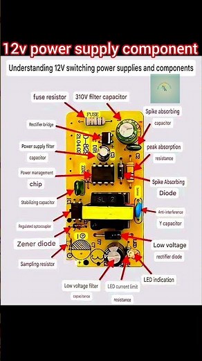 12 v power supply component #12 v dc adaptar component details # electronic 🪫 part #youtube short