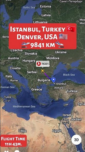 Istanbul, Turkey 🇹🇷 to Denver, USA 🇺🇸 Flight Route ✈️ Turkish Airlines