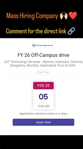 Keshav Bhardwaj on Instagram: "Comment for the direct link 🔗 ...... Job Description The details of the drive are as follows: Branch – Mechanical, Electrical, Civil, Instrumentation & Control, Chemical Engineering Type of Offer – Full time (Associate Engineer Trainee) Compensation – Rupees Four Lakh One Hundred per annum only. Job Location – Across locations in India viz Mysore, Vadodara, Chennai, Bangalore, Mumbai, Hyderabad, Pune & Delhi. Final posting location will be solely based on business