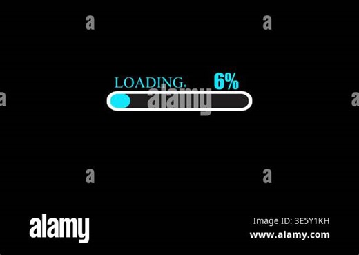 A loading bar is presented on a black background with "LOADING." and "9%" displayed in cyan. The progress bar has a white outline and a cyan fill on the left, signifying 9 percent completion. Clear details and vibrant colors enhance visual appeal Stock Video Footage - Alamy