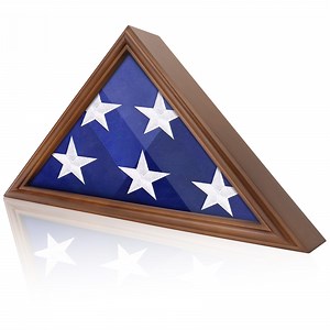 Atsknsk Flag Display Case for 5' x 9.5' Flag Case, Military Burial Flag Shadow Box with HD Tempered Glass and Wall Mount, Folded Triangle Flag Holder Frame for American Flag,dark brown