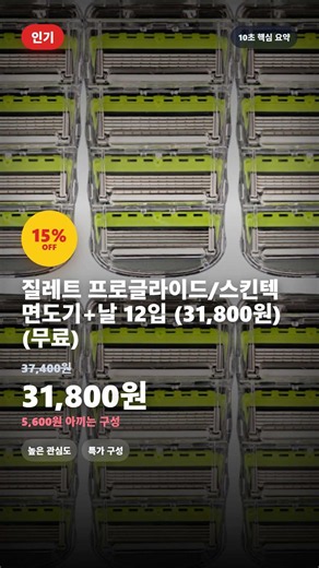 🔥 역대급 특가 질레트 프로글라이드/스킨텍 면도기+날 12입 (31,800원) (무료) #Shorts