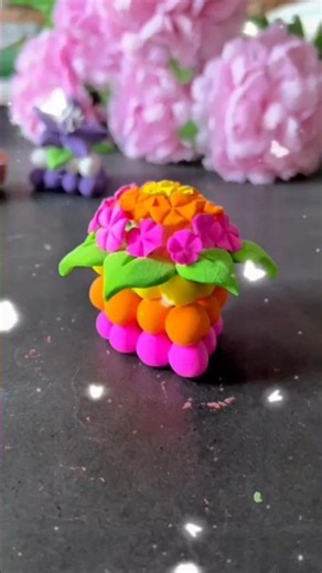 DIY clay Lantana flowers pot 💐 #shorts