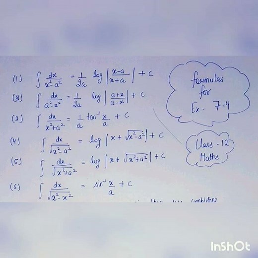 formulas for ex 7.4/ class -12th maths