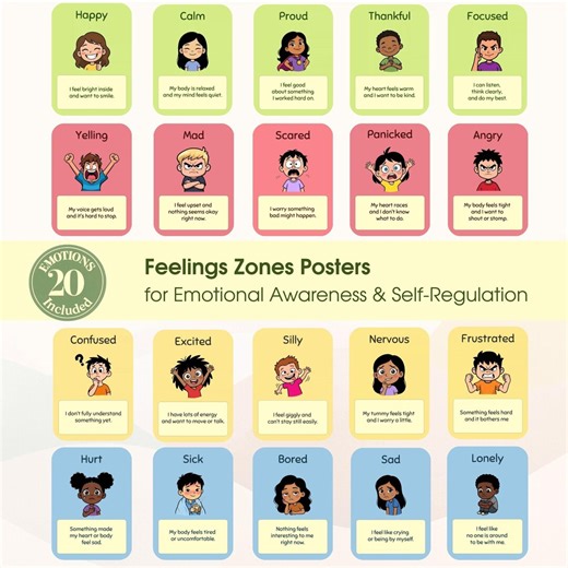 Feelings Chart for Kids Printable | Emotion Cards | Calm Down Corner Poster | Social Emotional Learning SEL | Classroom & Therapy Tool - Etsy UK