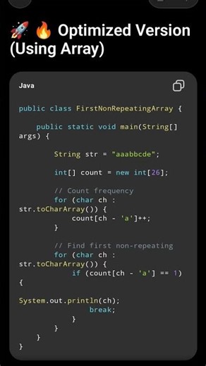Java Program to find the first non repeating character from string #shorts