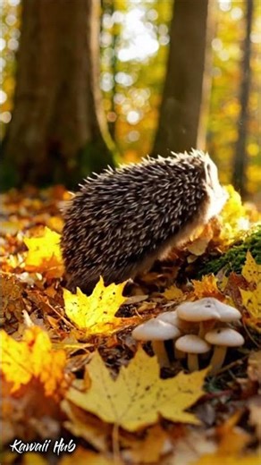Cutest Hedgehog in the Autumn Forest! Hedgehog Foraging ASMR 🍄 Maple Leaf Kawaii Short