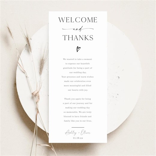 Modern Thank You Letter | Wedding Napkin Note | Minimalist Place Setting Menu | Editable Canva Template - Etsy